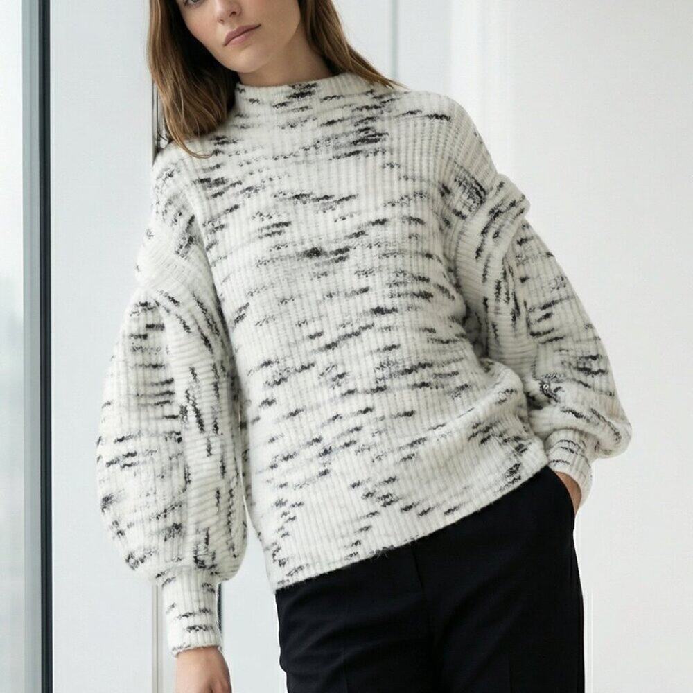 $258 VARLEY Belgrave Sweater dramatic puffy sleeves plush soft statement S